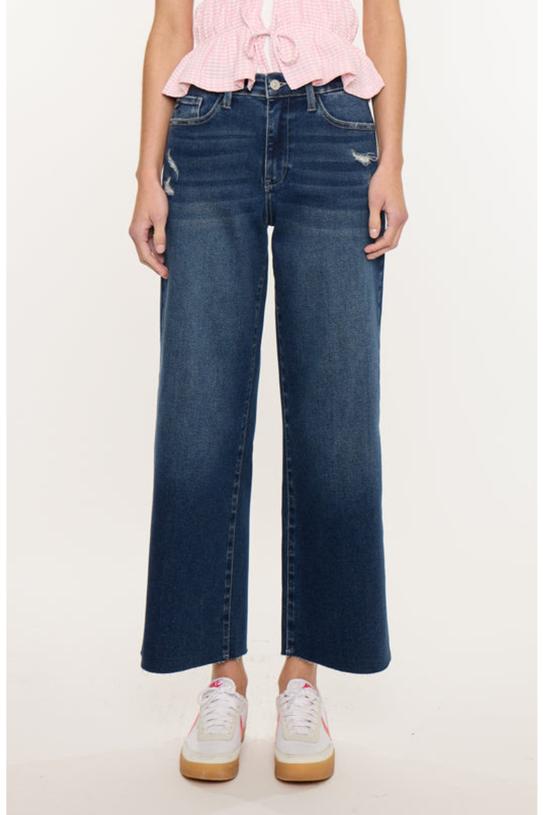 Tory Essentials High Rise Crop Wide Leg Jeans, Main, color, Dark Wash