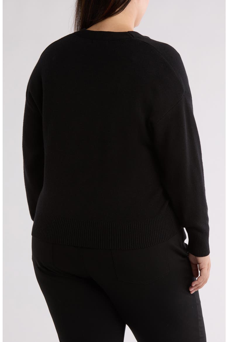 V-Neck Double Knit Cardigan, Alternate, color, BLACK