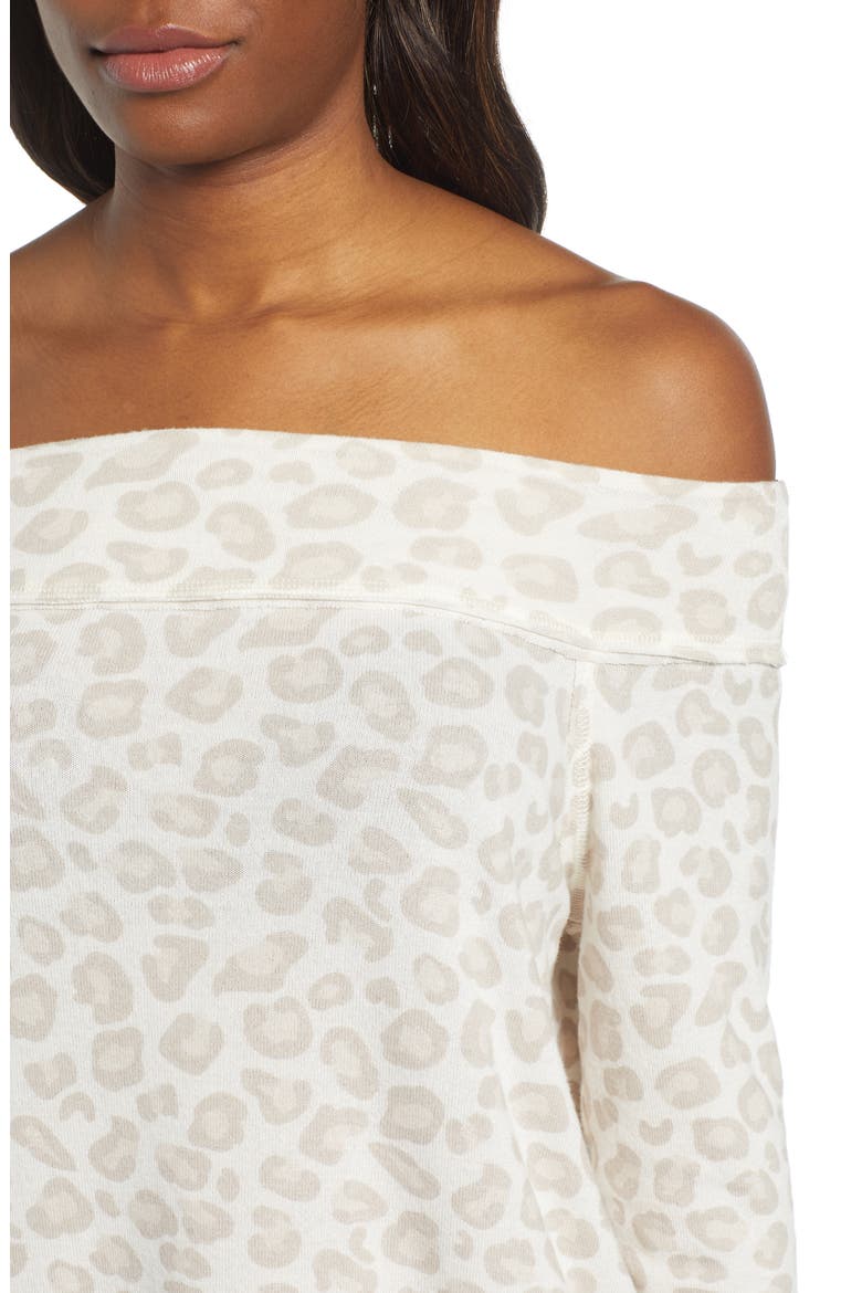 x Living in Yellow Mary Fleece Off the Shoulder Top (Nordstrom Exclusive), Alternate, color, OATMEAL ANIMAL