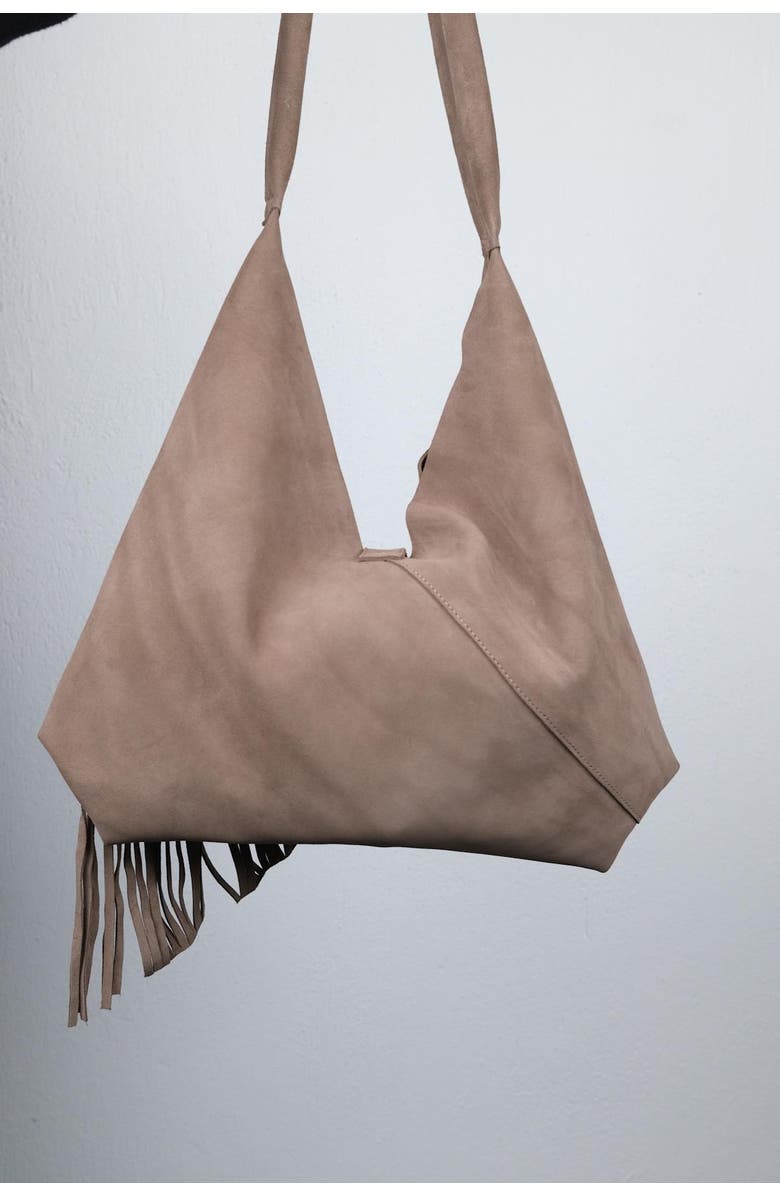 Forever & Always Shoes Rosalin Leather Tassel Shoulder Bag, Alternate, color, Dark Beige Suede