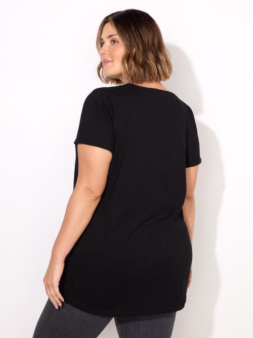 Live Unlimited Cotton Slub V-neck Longline T-shirt In Black