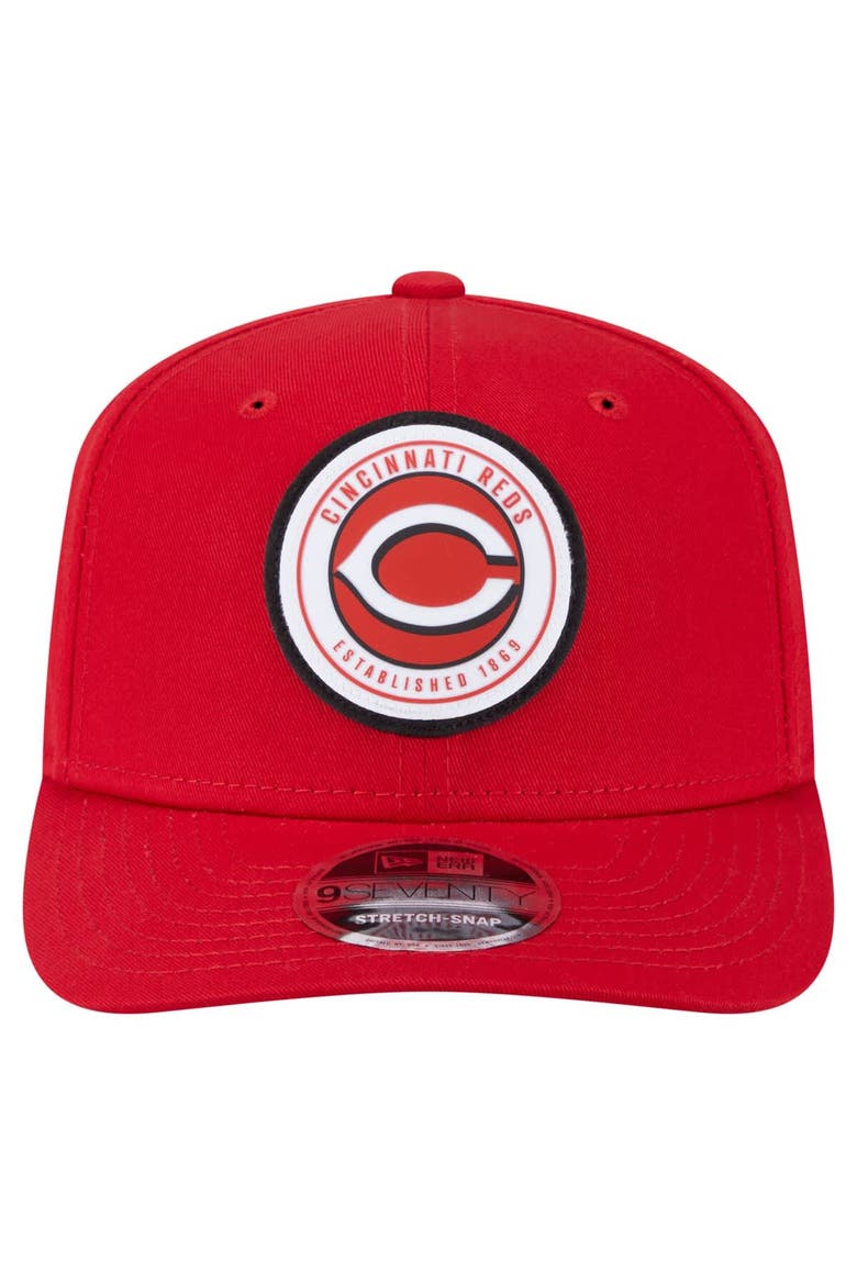 Men's New Era Red Cincinnati Reds Circle Patch 9SEVENTY Stretch-Snap Hat, Alternate, color, Red