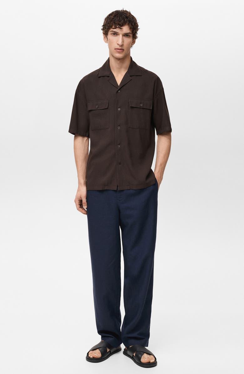 MANGO Relaxed Fit Camp Shirt, Alternate, color, Chocolate