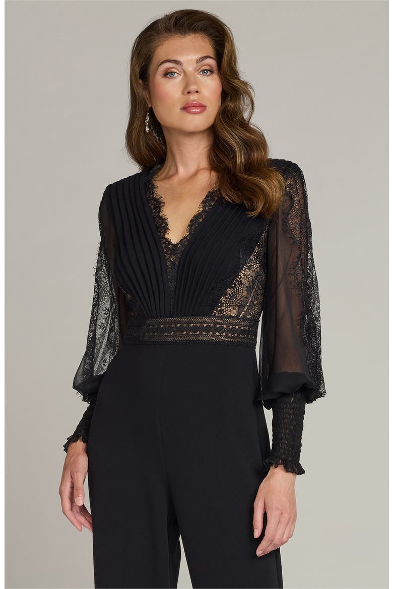 Pintuck Pleat Long Sleeve Jumpsuit, Alternate, color, BLACK/NUDE