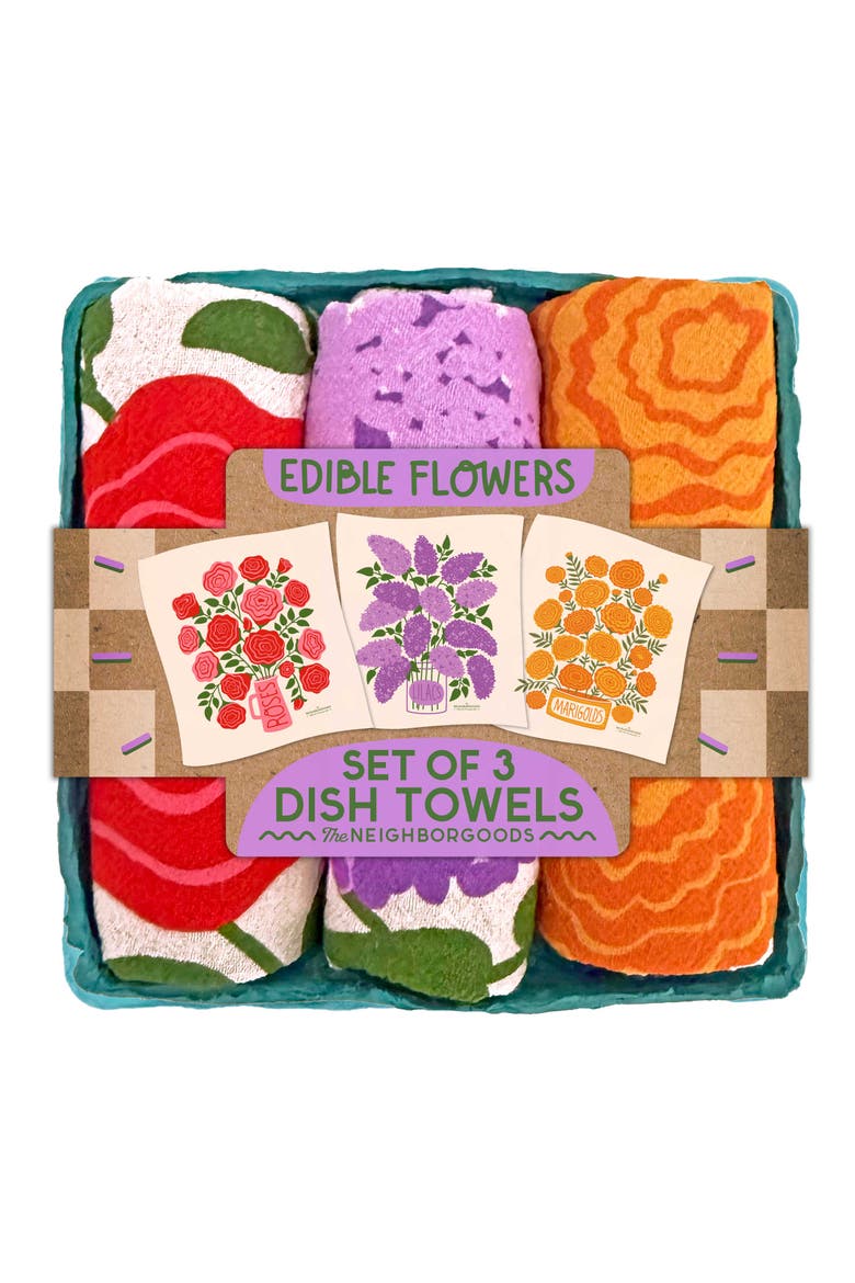 Edible Flowers - Dish Towel Set of 3, Main, color, No Color