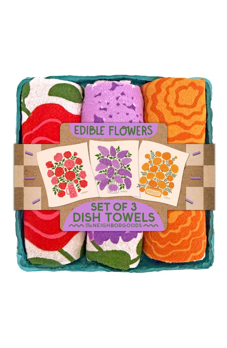 The Neighborgoods Edible Flowers - Dish Towel Set of 3, Main, color, NO COLOR