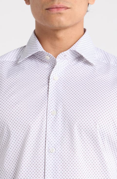 Diamond Print Stretch Cotton Button-Up Shirt