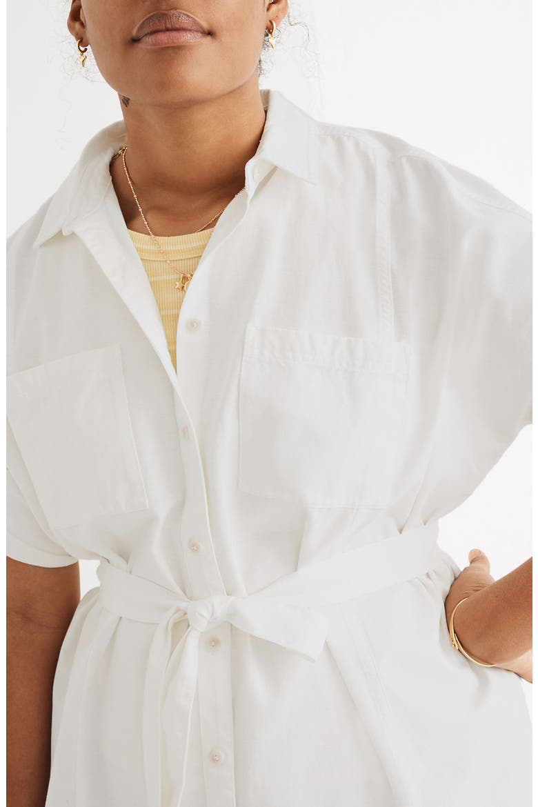Courier Seamed Denim Tie Waist Shirtdress, Alternate, color, TILE WHITE