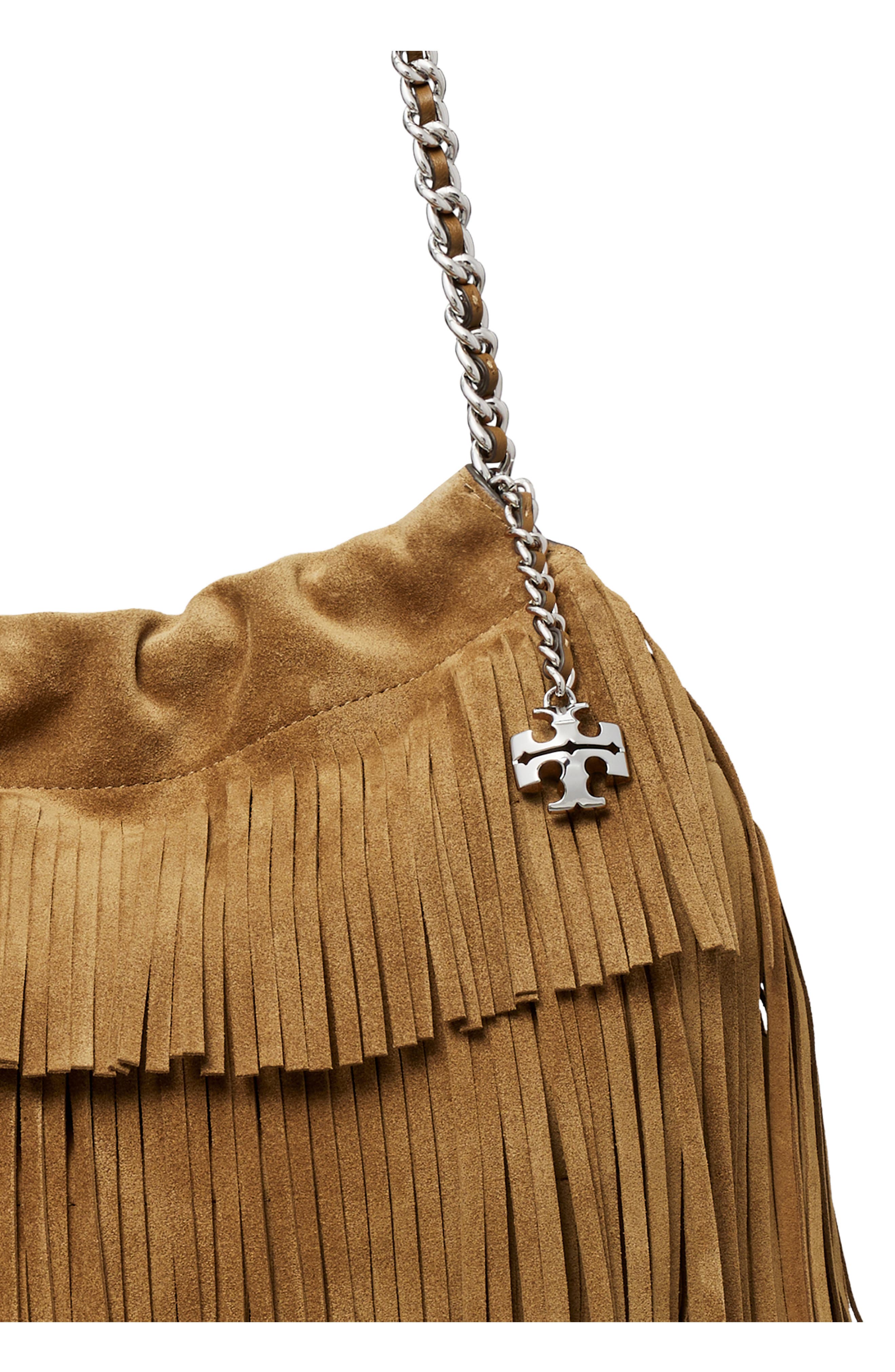 Tory Burch Fleming Suede Fringe Hobo Bag, Alternate, color, 