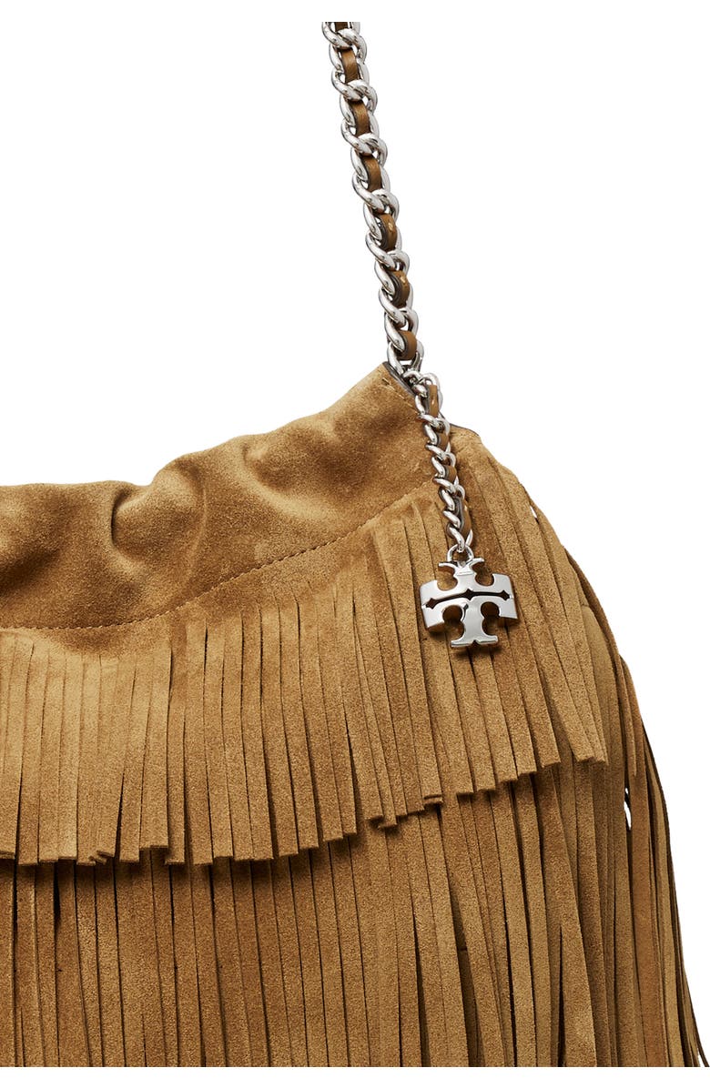 Tory Burch Fleming Suede Fringe Hobo Bag, Alternate, color, Wild Tabacco