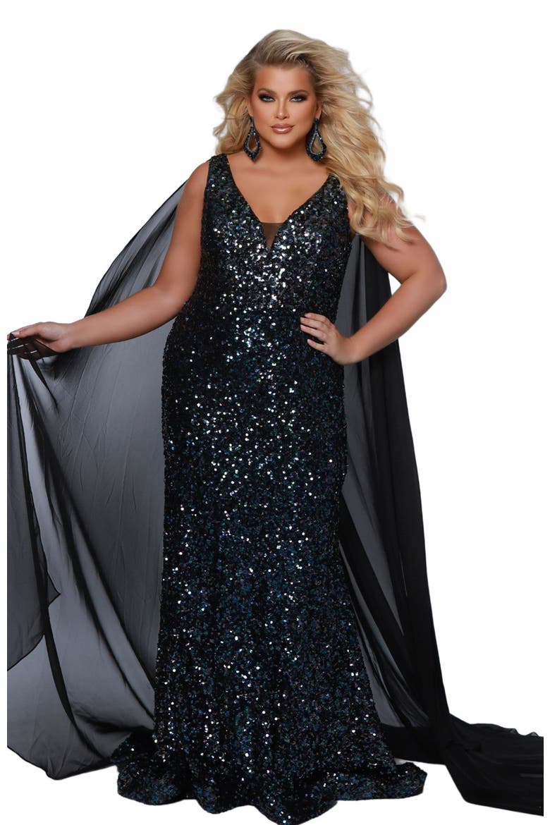 Long Fitted Plus Size Sequin Velvet Formal Gown, Main, color, Kaleidoscope