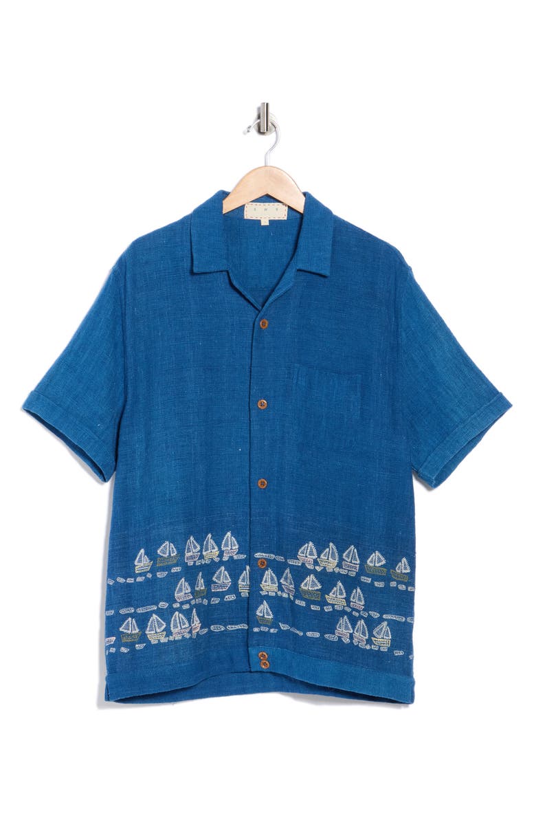 SMR Days Men's Paraiso Short Sleeve Cotton Button-Up Bowler Shirt, Main, color, Midnight/ Multi
