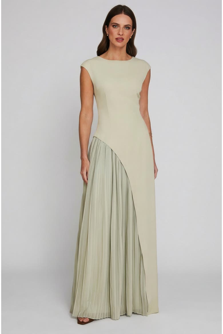 Pleated Skirt Cap Sleeve Maxi Dress, Main, color, Pistachio