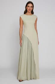Six Stories Pleated Skirt Cap Sleeve Maxi Dress