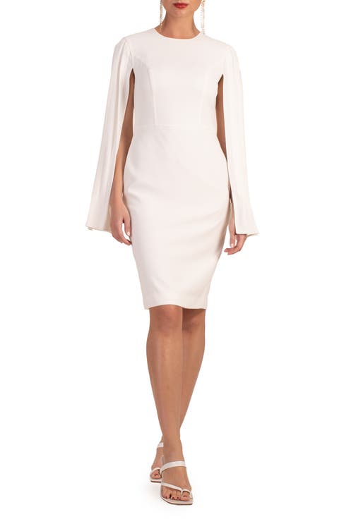 Monumental Cape Sleeve Sheath Dress
