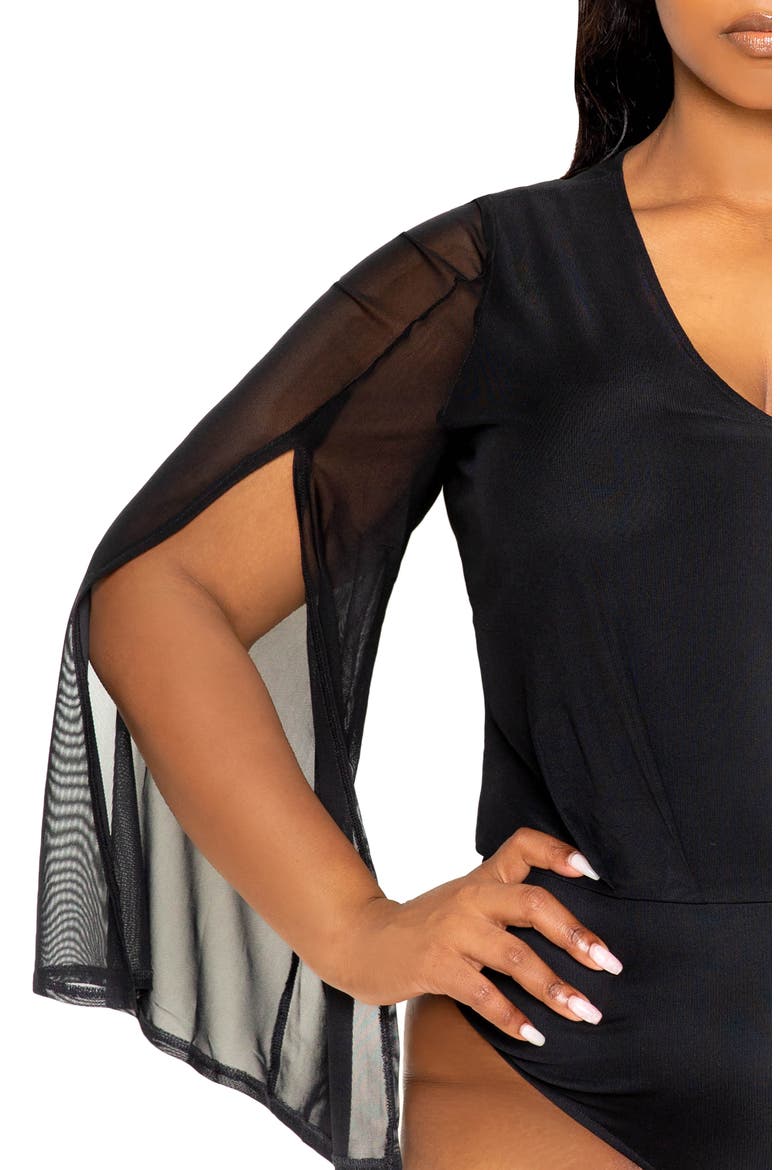 Mesh Long Sleeve Bodysuit, Alternate, color, BLACK