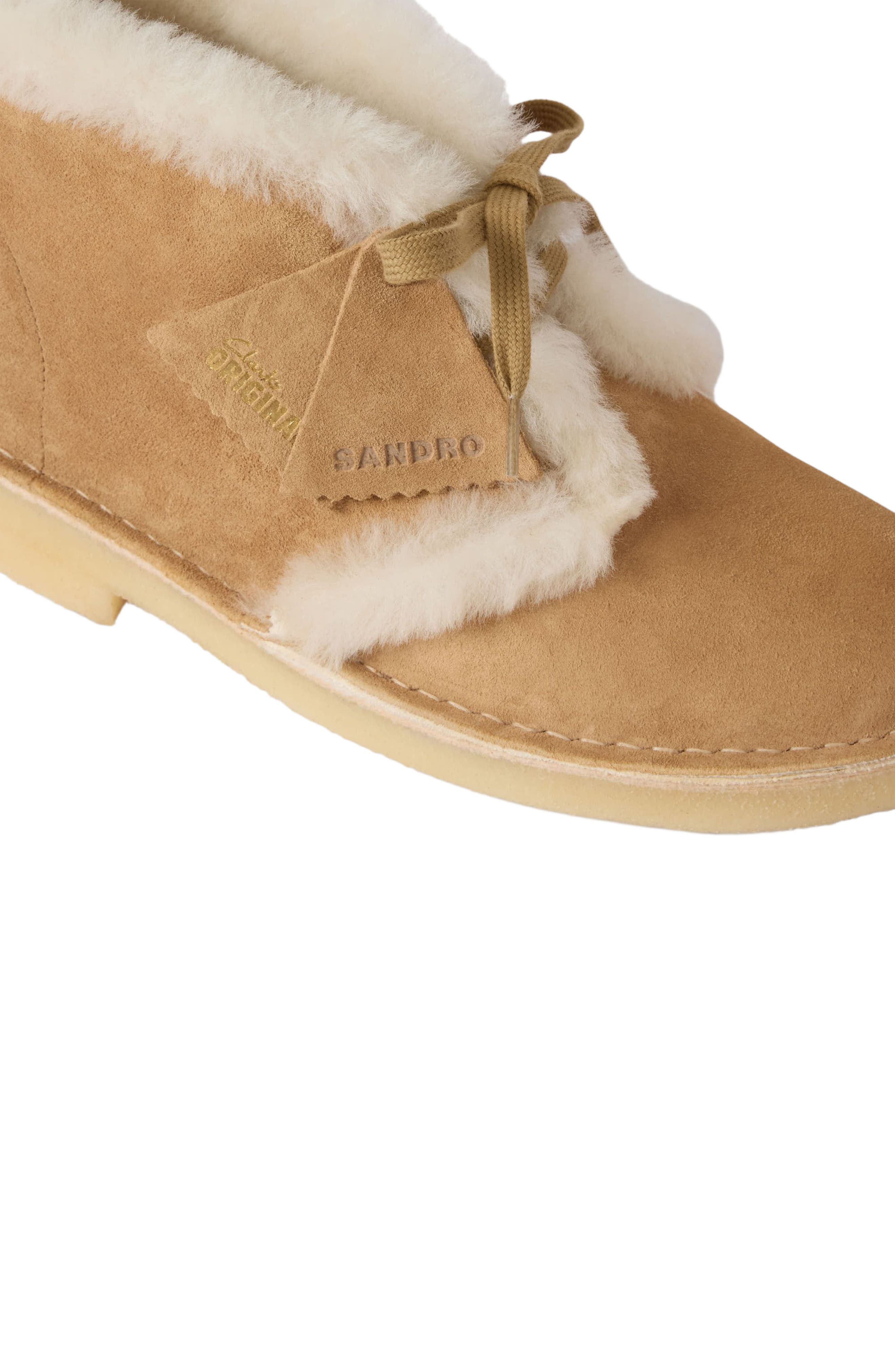 SANDRO Shearling Desert Boots, Alternate, color, Beige