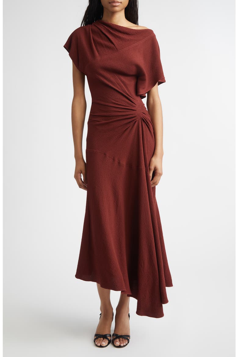 Dena Ruched Off the Shoulder Gown, Main, color, BLACK CHERRY