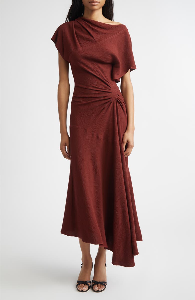 A.L.C. Dena Ruched Off the Shoulder Gown, Main, color, Black Cherry