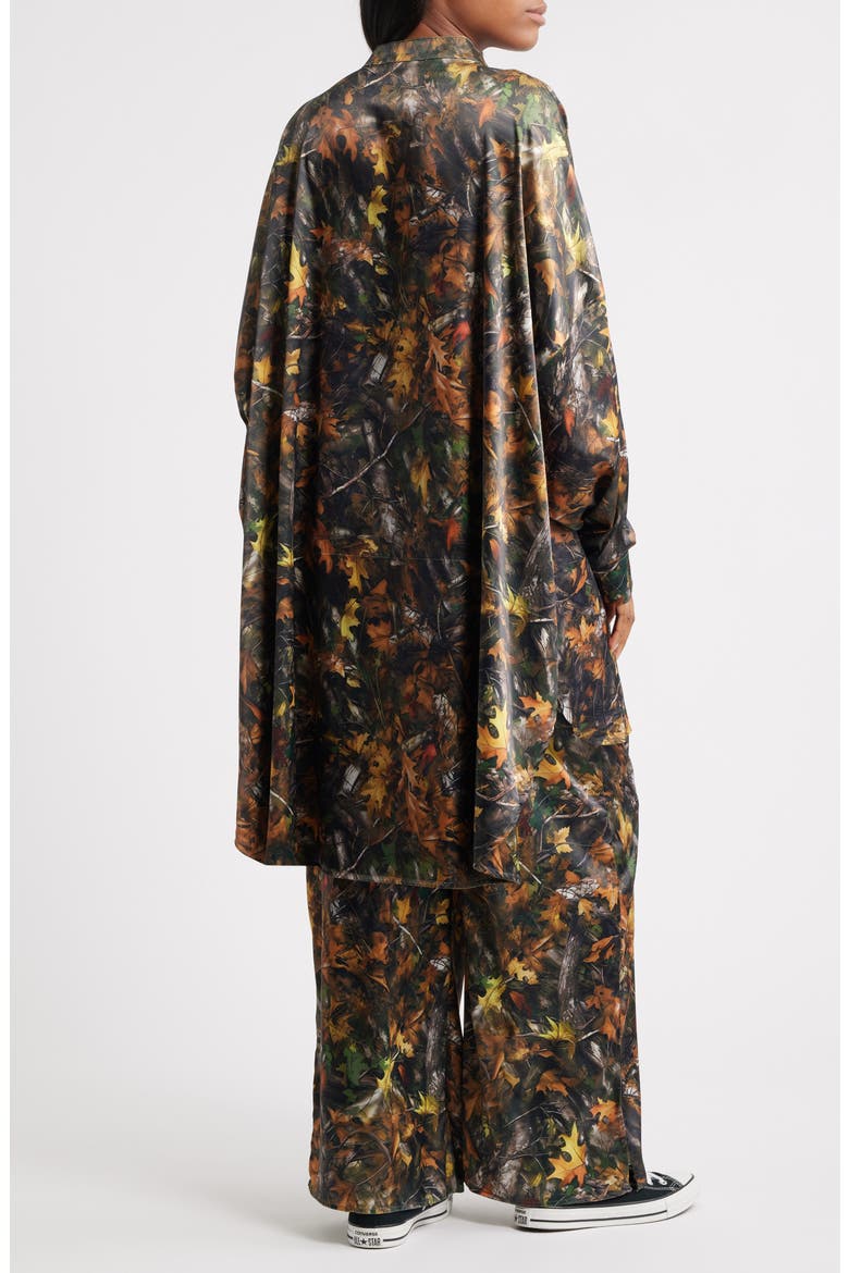 Camo Leaf Print Oversize Satin Button-Up Shirt & Pants Set, Alternate, color, CAMO