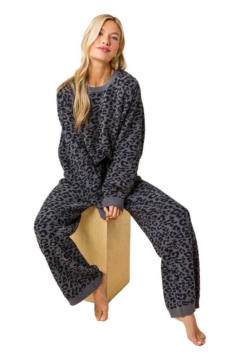 Marshmallow Leopard Crew Neck Lounge Set, Alternate, color, Wild Grey