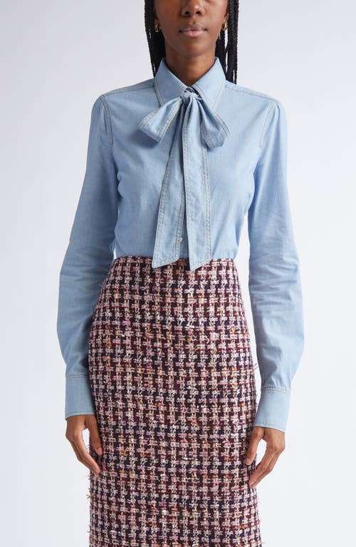 St John St. John Tie Neck Chambray Shirt In Blue