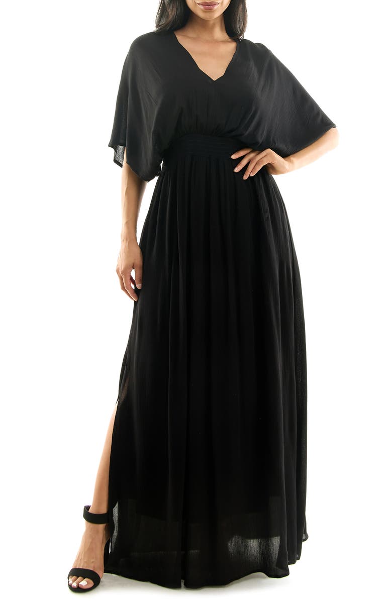Nina Leonard V-Neck Smocked Waist Maxi Dress, Main, color, 