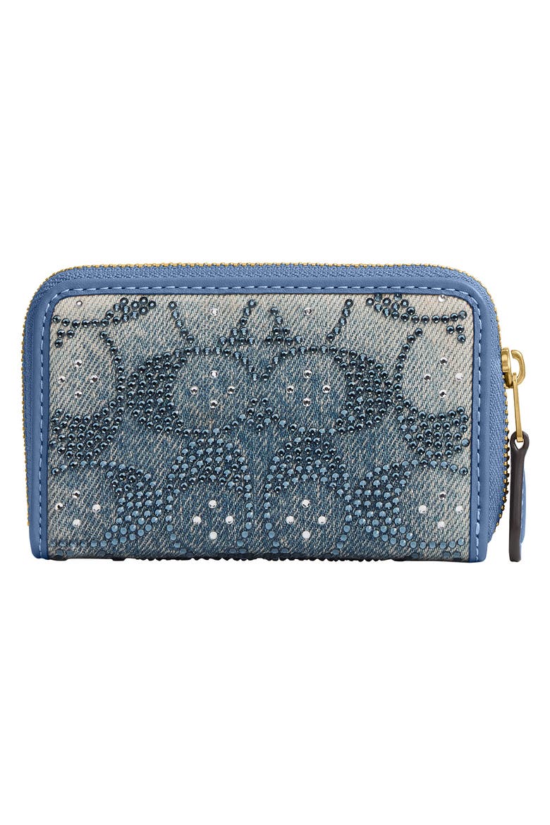 Small Crystal Signature Logo Jacquard Zip Around Card Holder, Alternate, color, DENIM