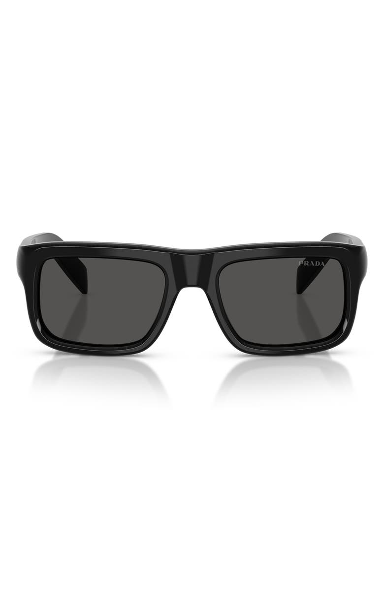 Prada 56mm Rectangular Sunglasses, Main, color, Black / Dark Grey