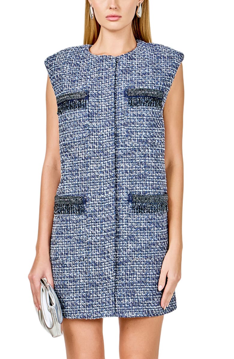 Endless Rose Metallic Tweed Sleeveless Minidress, Alternate, color, Blue