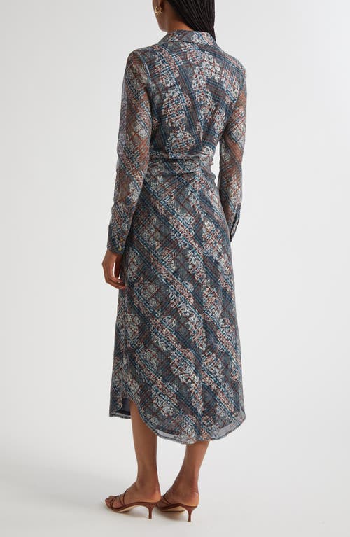 Ramy Brook Wyatt Ruched Long Sleeve Shirtdress In Blue