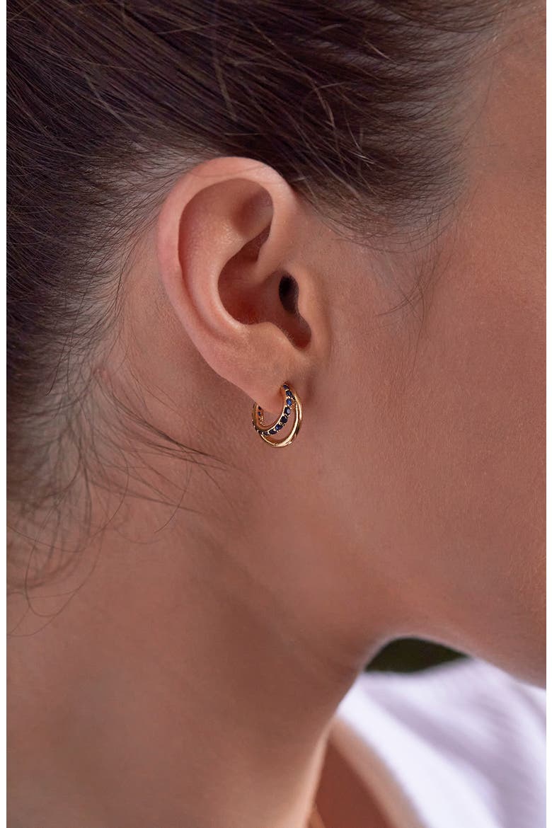 Cubic Zirconia Double Hoop Earrings, Alternate, color, GOLD