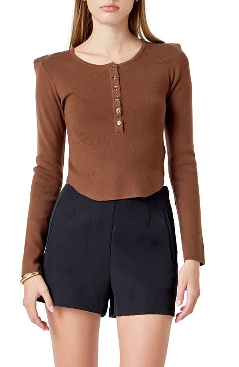 Shoulder Pad Rib Knit Top