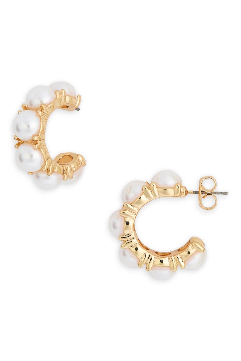 Graduated Imitation Pearl Hoop Earrings, Main, color, WHITE- GOLD