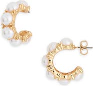 NORDSTROM RACK Graduated Imitation Pearl Hoop Earrings