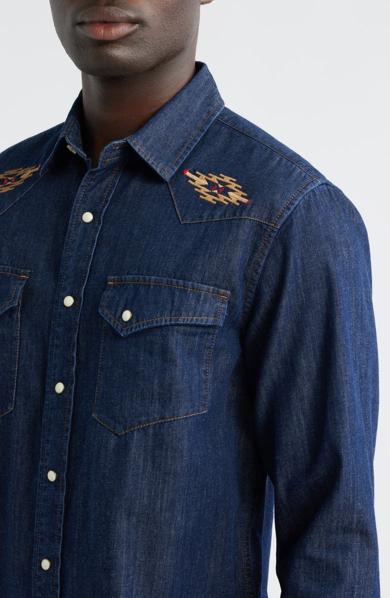 Pendleton Gambler Embroidered Snap-Up Denim Shirt, Alternate, color, Dark Denim/ Tumalo