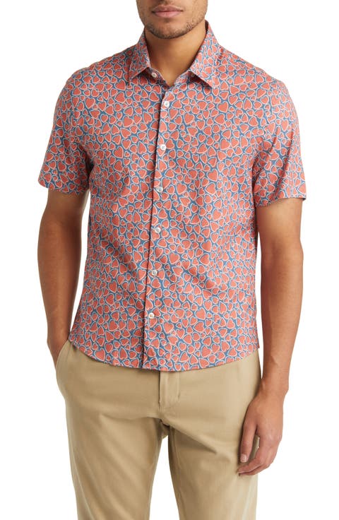 Heart Print Short Sleeve Button-Up Shirt