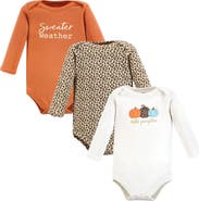 Hudson Baby Essential All-Cotton Long-Sleeve Bodysuit Triple Pack