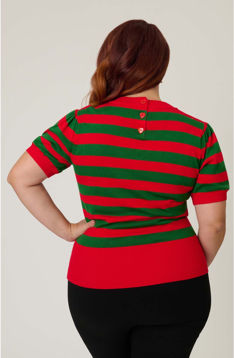 Smak Parlour Plus Size Printed Heart Cutout Knit Sweater, Alternate, color, Green & Red