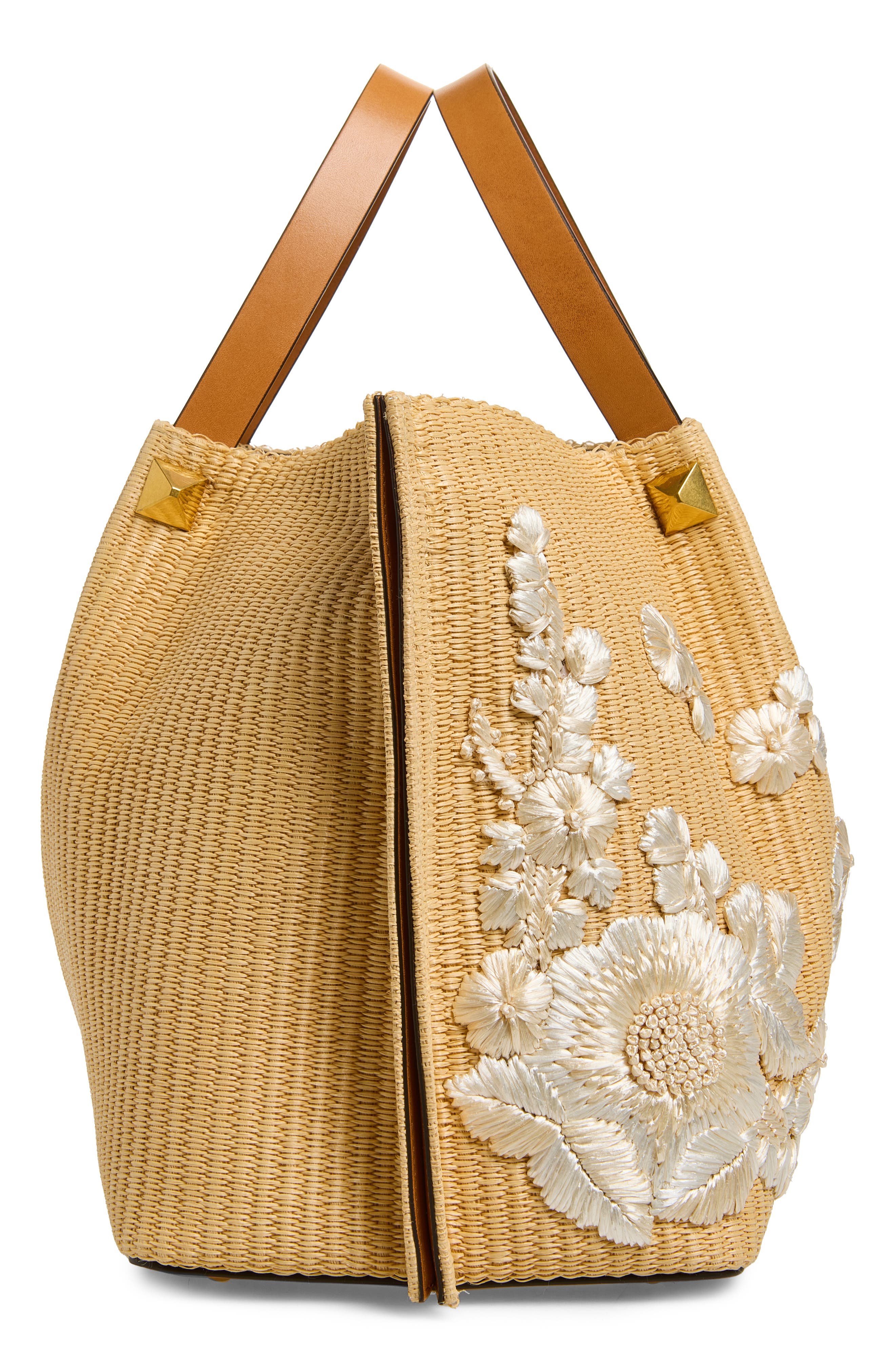 Valentino Garavani Medium VLOGO Signature Raffia Tote, Alternate, color, Natural