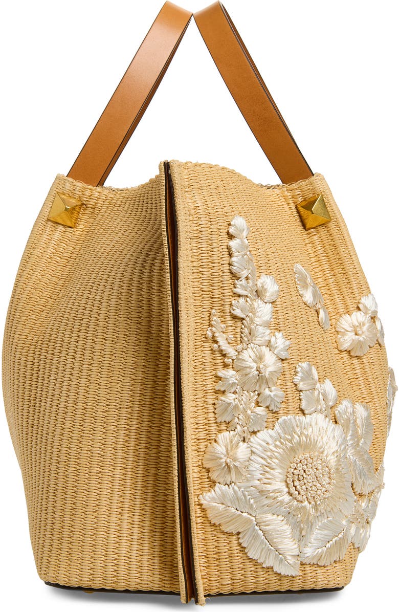 Valentino Garavani Medium VLOGO Signature Raffia Tote, Alternate, color, Natural