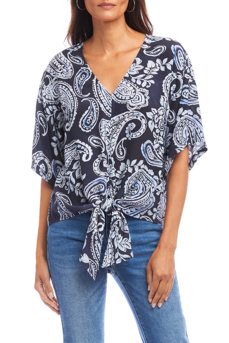 Paisley Flutter Sleeve Tie Front Top, Main, color, PAISLEY
