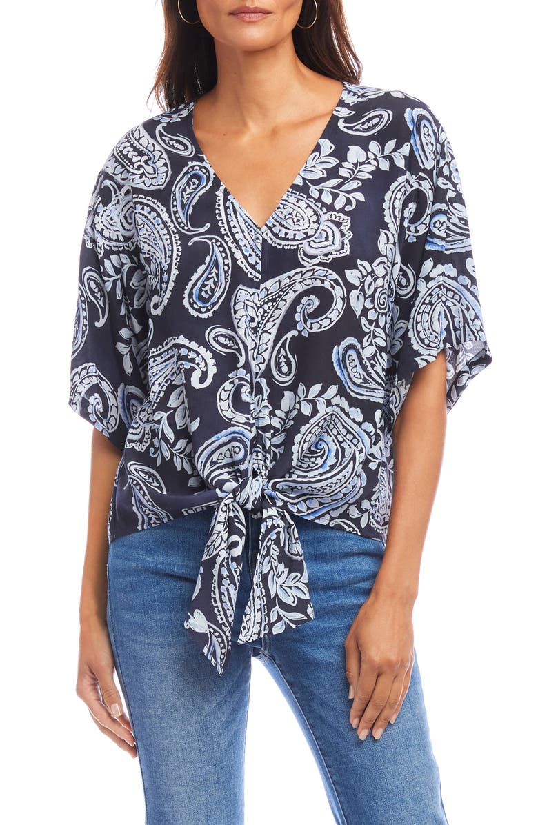 Karen Kane Paisley Flutter Sleeve Tie Front Top, Main, color, Paisley