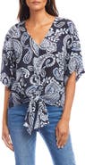 Karen Kane Paisley Flutter Sleeve Tie Front Top