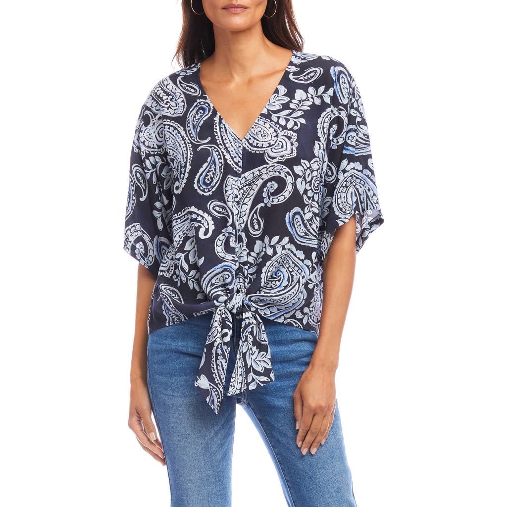 Karen Kane Tie Front Top In Paisley Print In Multi