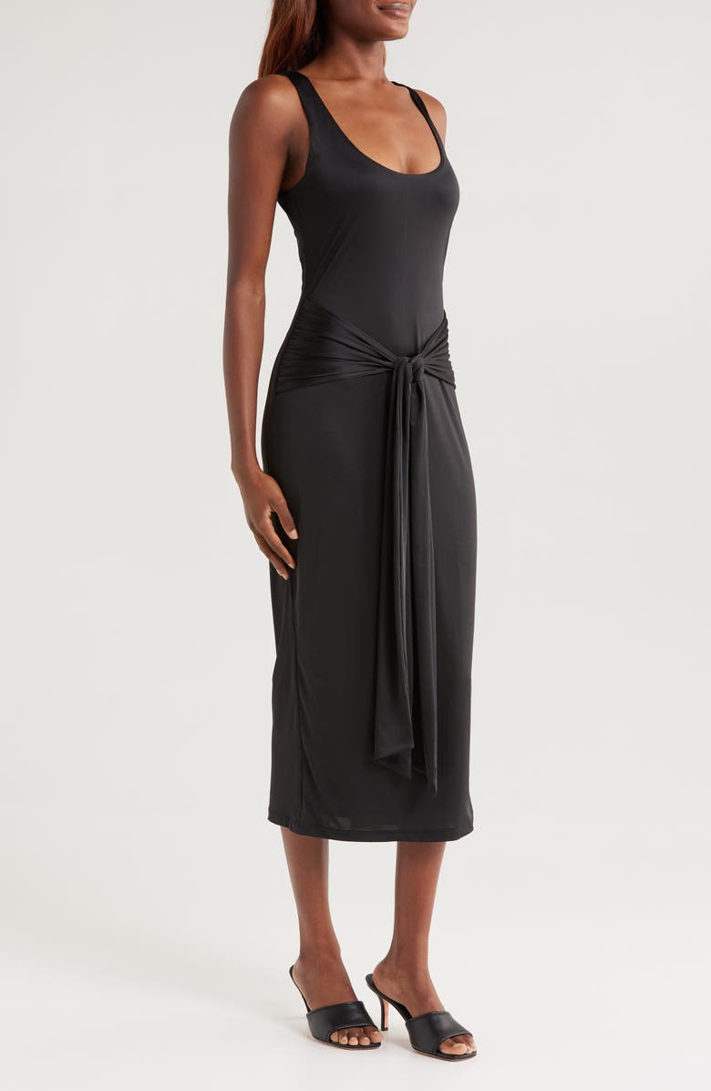 Good American Slinky Ruched Sleeveless Jersey Midi Dress, Alternate, color, Black001