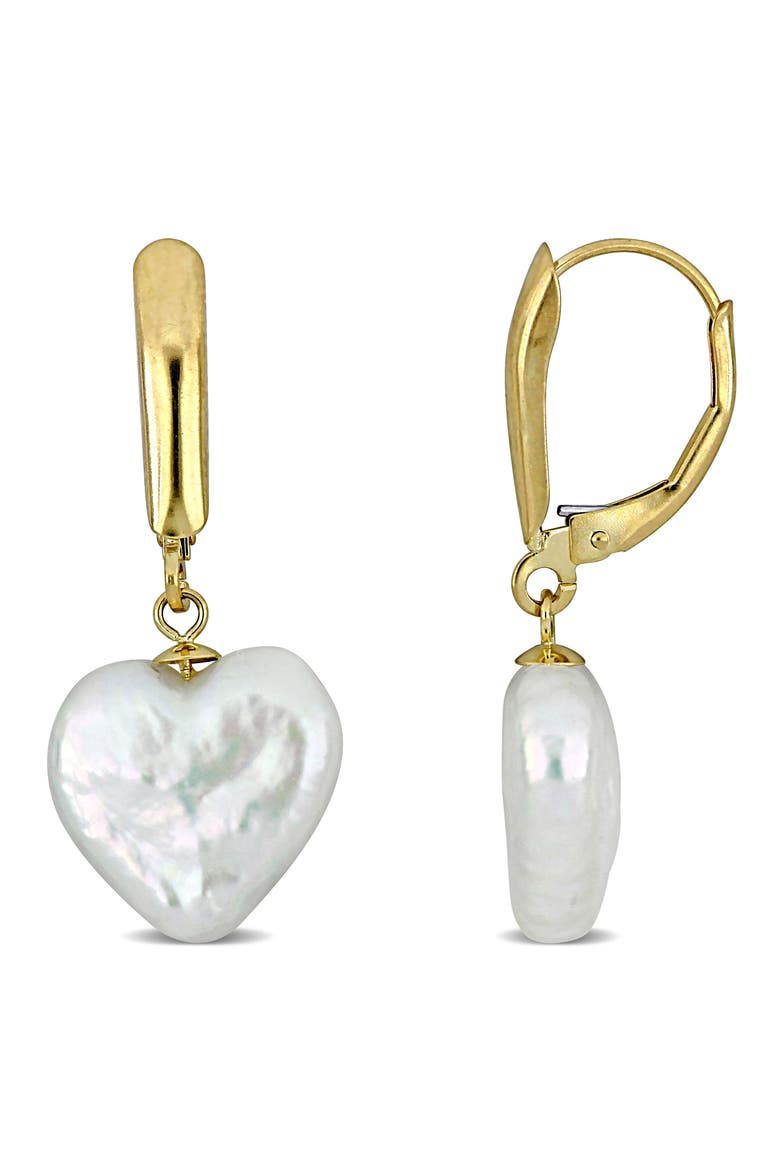Cultured Pearl Heart Drop Earrings 14k, Main, color, Yellow Gold