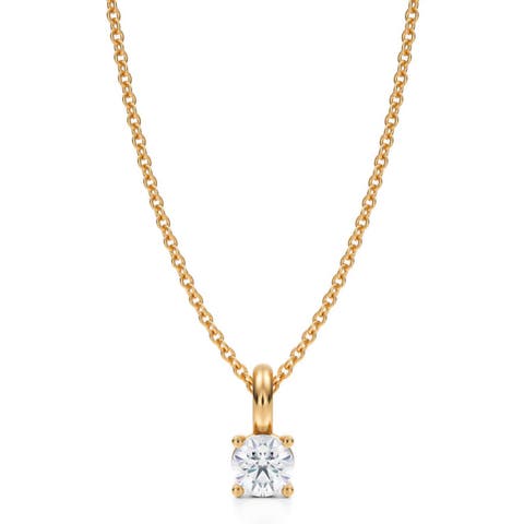 Round Solitaire Lab Diamond Pendant Necklace 14K Yellow Gold