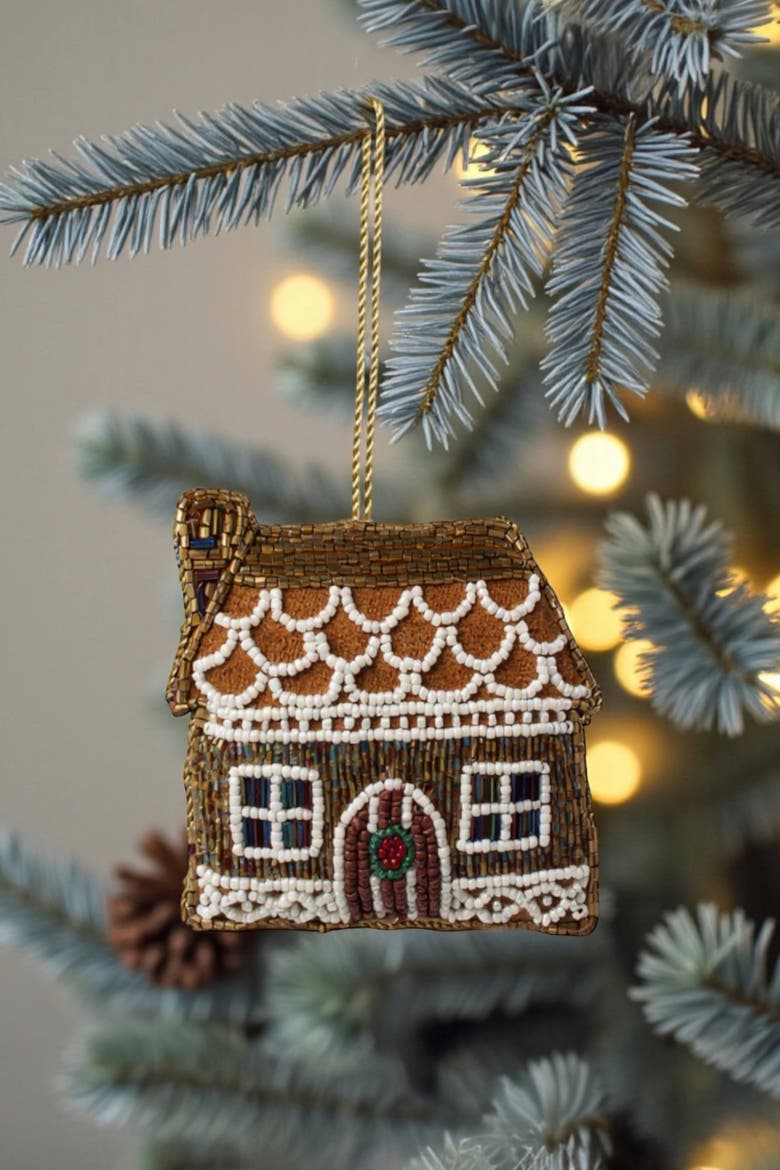 Gingerbread Cabin Ornament Set, Alternate, color, Gingerbread