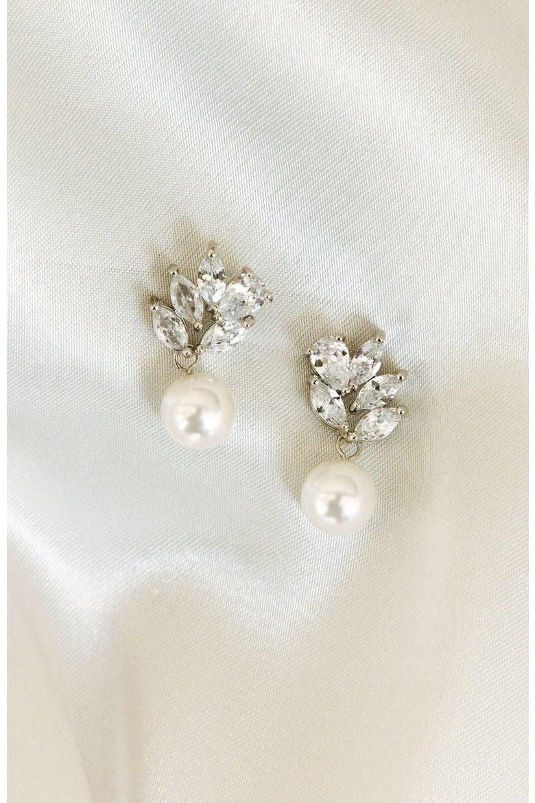 Poise Pearl Drop Earrings, Alternate, color, Silver